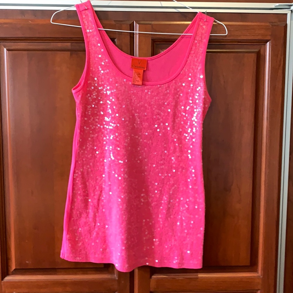 Hot pink sequined tank